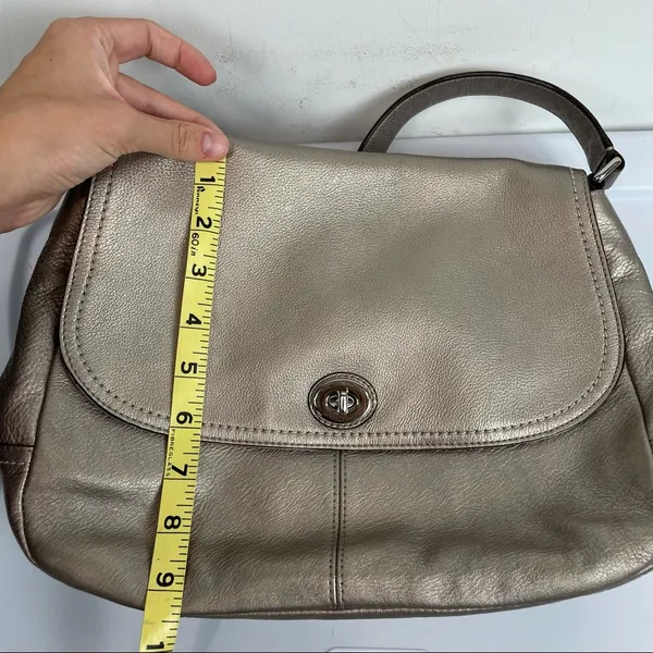 Coach Park Leather Flap Shoulder Bag Metallic Silver - Image 11