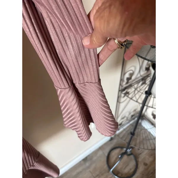 Altar'd State Taupe Metallic Wrap Mini Dress Long Bell Sleeve Pink Medium - Image 4