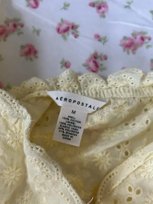 Aeropostale Pale Yellow Eyelet Lace Tie-Front Top - Image 2