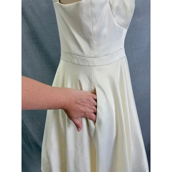 ModCloth Ivory Satin Sweetheart Fit Flare Mini‎ Dress Pockets Bridal Rehearsal L - Image 5