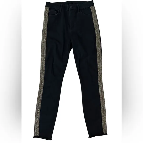 MOTHER Denim High Waisted Looker Ankle Fray Guilty Flash Black Embellished 28 - Image 5