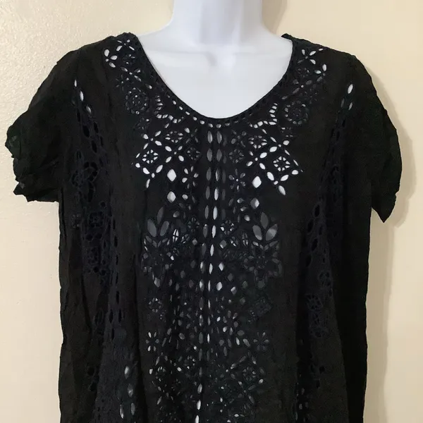 Johnny Was Pippa Tunic Small Black Eyelet Lace Boho Summer‎ Witchy Whimsigoth - Image 2