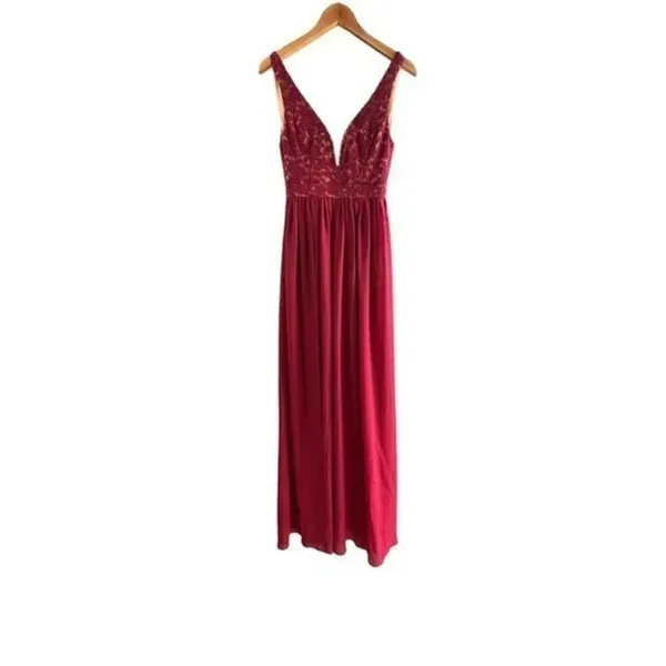 Lulus Lace Prom Dress Sheer Overlay‎ High Front Slit Maxi Bridal Party Gown Sz S - Image 2
