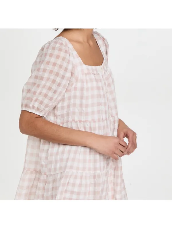 EN SAISON GINGHAM DRESS Size S Tan - Image 3