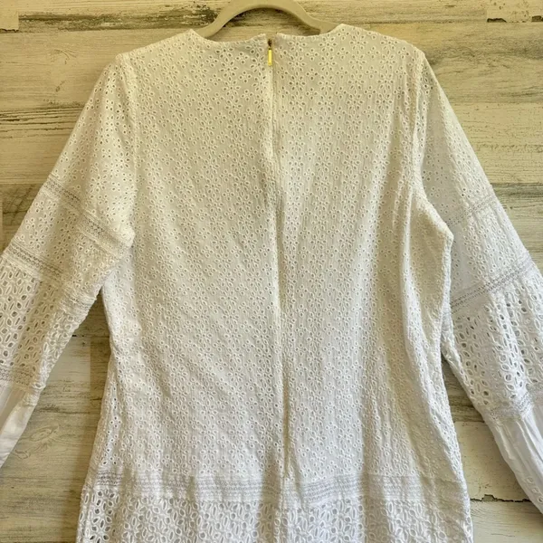 Lauren Ralph Lauren White Cotton Voile Floral Eyelet Long Sleeve Dress‎ Boho - Image 9