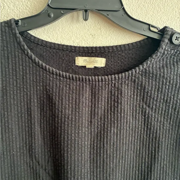 Madewell Faded Black Textured Button-Shoulder Tee M - Image 5