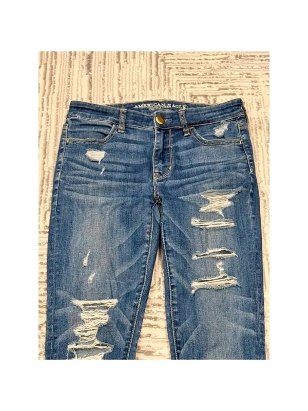 American Eagle Outfitters women's size 4 blue distressed Hi-Rise Jegging Jeans - Image 4