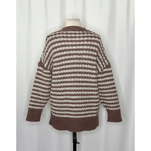 ZARA Wool Chunky Knit Oversized Sweater Brown Grey Stripes‎ Pullover Knit Small - Image 10