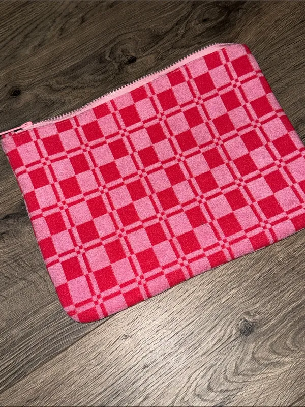 triangl swimwear Pink and Red Checkerboard Zip Pouch - Image 2