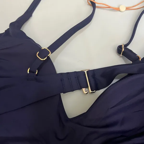 New Quince Italian V-Neck Bikini Top Deep Navy Blue Small - Image 2