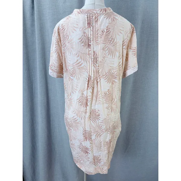 Faherty Linen Blend‎ Palm Print Pintuck Henley Shift Dress Peach Cream XXL - Image 4
