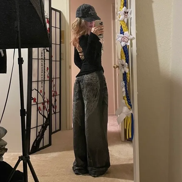 Jaded London | Baggy Angel Wings Studded Black Ethereal Colossus Jeans - Image 2
