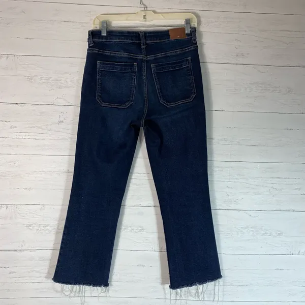 ZARA blue High Rise Cropped Jeans Raw Hem Retro Pockets Womens 6 - Image 4