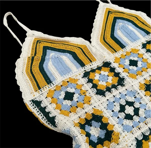Retro Green & White Crochet Cover Up Mini Dress - Image 7