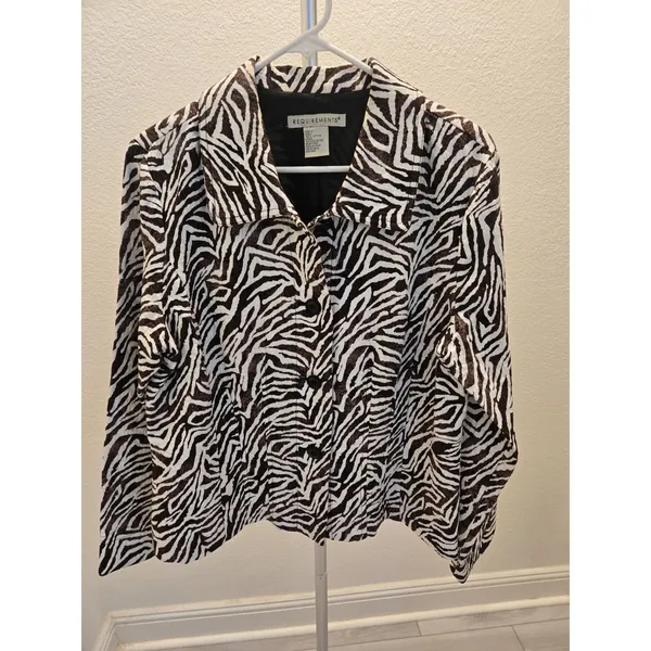 Requirements Vintage Zebra Print Jacket Womens L Brown Cream Animal Y2K - Image 2