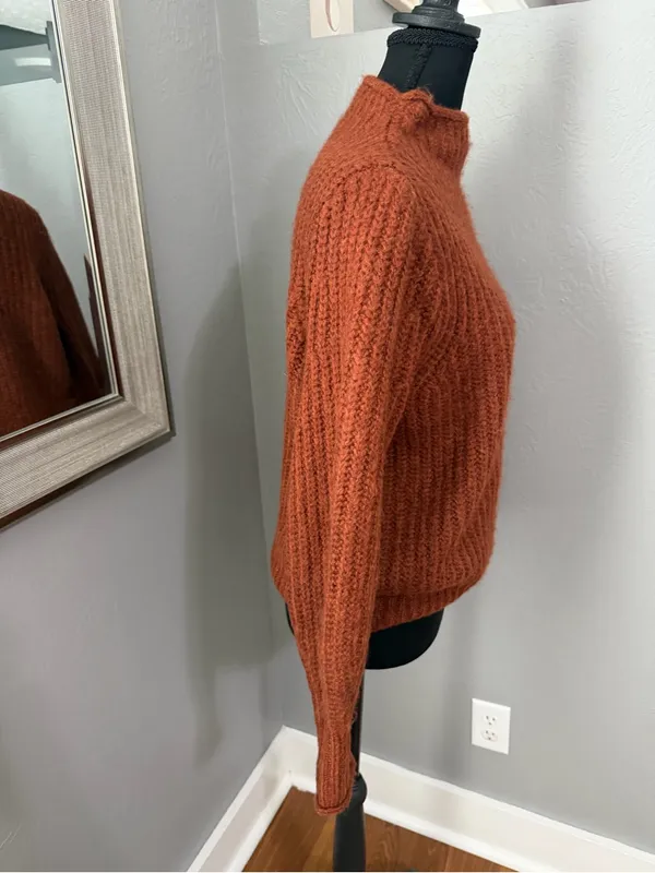 Madewell Loretto Rust Ribbed Mockneck Wool Blend Knit Sweater XXS - Image 5