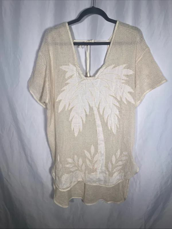 Celandine Anthropologie Womens Embroidered Mesh Cream Swim Coverup Mini Dress Xs - Image 2