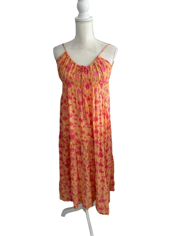 BEACHGOLD Orange Floral Maxi Dress Size Medium - Image 6