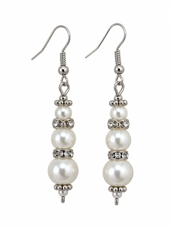 NEW Artisan Dangle Earrings 2.25” Handcrafted Ivory Pearl Rhinestone Silver Tone - Image 3