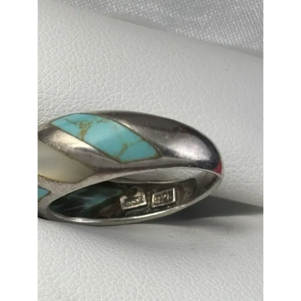 Sterling Silver Southwestern MOP/Turquoise Inlay Ring Size 7 - Stamp SX 925 - Image 8