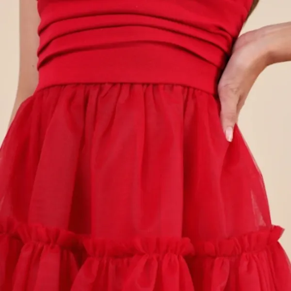 LULUS Sexy Flirty Strapless Prom Wedding Cocktail Party Tulle Ruffle Mini Dress - Image 3