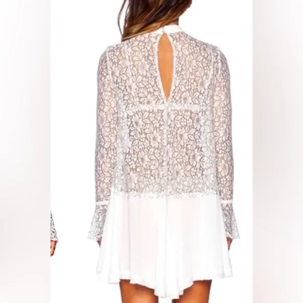 Free people White lace long sleeve dress / tunic with high neck small - Image 3