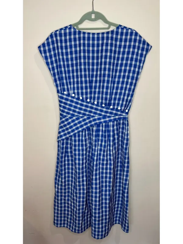 Sea New York Blue Gingham Midi Dress Sz 6 - Image 4