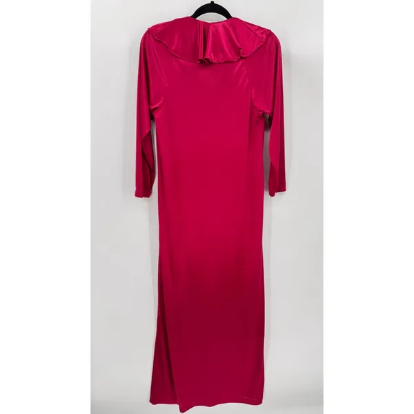 Vintage 80s Long Burgundy Satin Nightgown Ruffle ILGWU Union Made in the USA S - Image 4