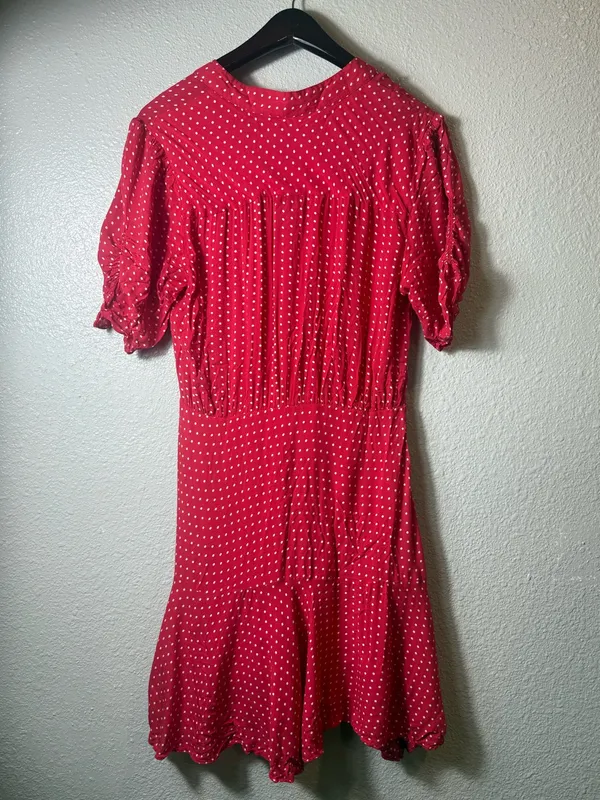 Free People Pippa Red Polka Dot Ruched Button Front Mini Dress Size M‎ - Image 3