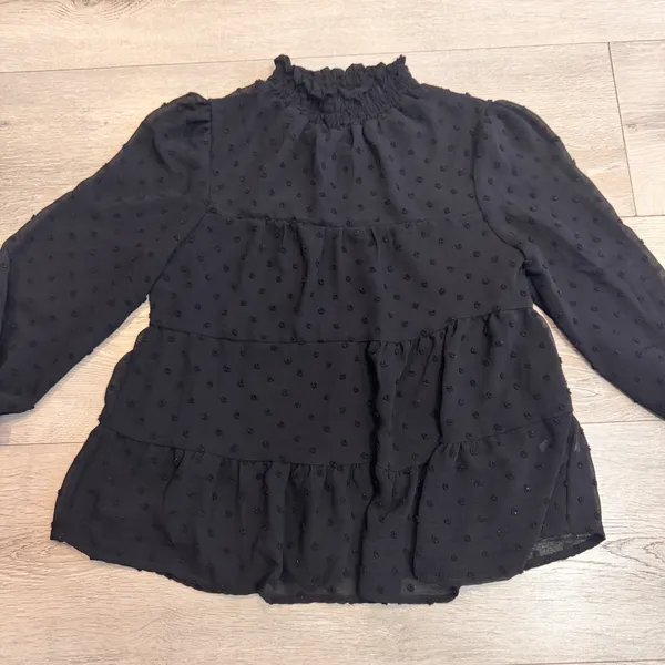 Monteau Top Womens XS‎ Black 3/4 Sleeve Swiss Dot Semi Sheer Blouse - Image 2