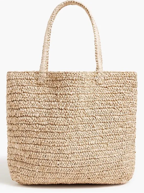 J.Crew Paper Raffia Woven Tote Bag Natural Beige Large Beach Shopper - Image 2