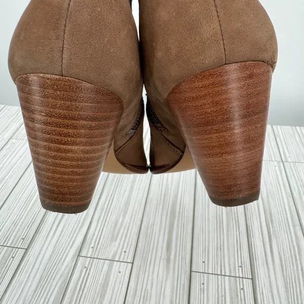 Frye Reina boots 8.5 western block heel zipper ranch rodeo cognac brown leather - Image 6