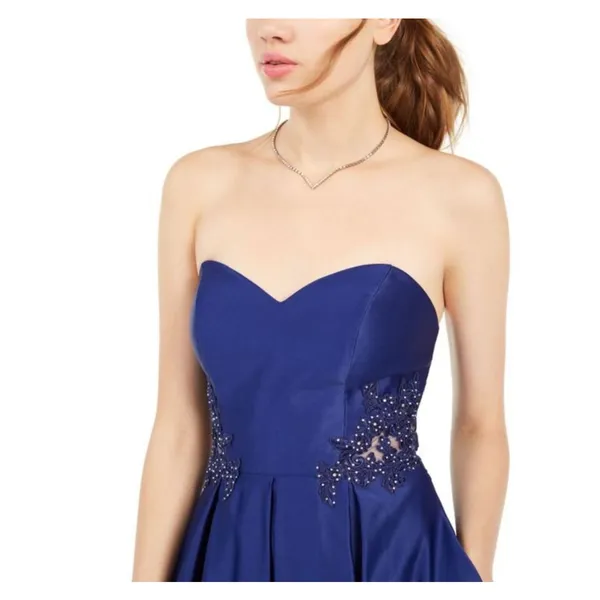 Blondie Nites Womens Juniors Blue Sweetheart Neck Evening Gown Pockets Size 3 - Image 3
