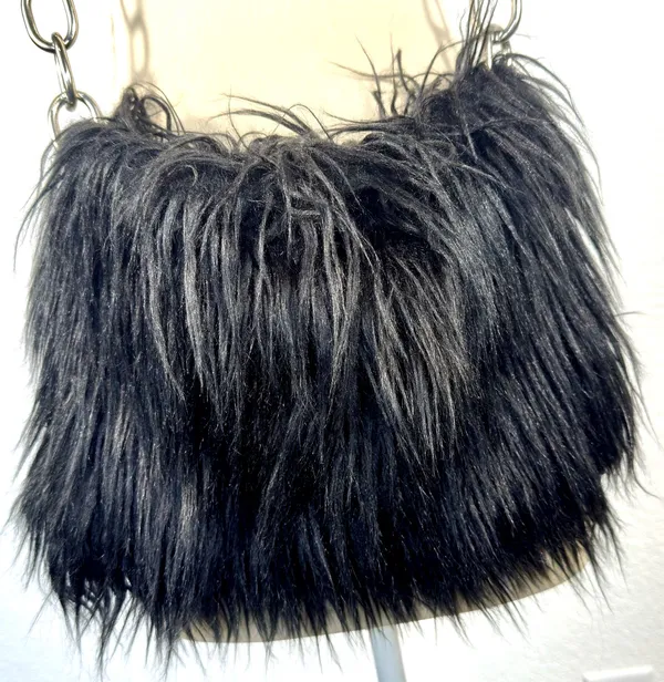 Widow Dolls Kill Black Shaggy Faux Fur Chain Shoulder Crossbody Bag Goth Y2K Emo - Image 4
