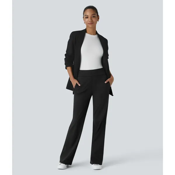 Halara Flex Day Stretch Mid Rise Side Zipper Pocket Work Flare Pants Black L - Image 6