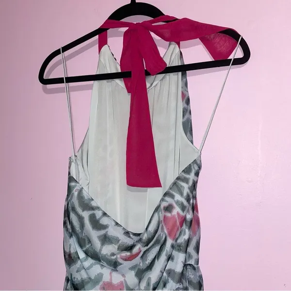 Erin Maxi Dress Women Size 8 Halter Sheer Overlay Abstract Print Preppy Sundress - Image 6