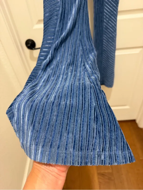 Free People Slim Pull-On Velvet Flare Pants Blue High Rise 70s Size- Small - Image 7