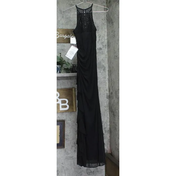 NWT Blondie Nites Juniors Crochet Trim Sleeveless Gown Black 5 - Image 2