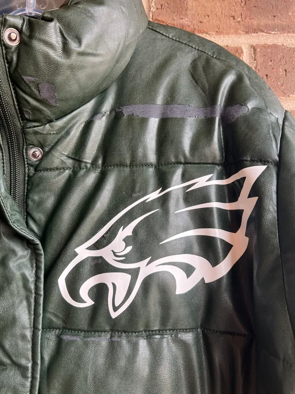 A New Day NFL Philadelphia Eagles Green Faux Leather Puffer Jacket - Image 2