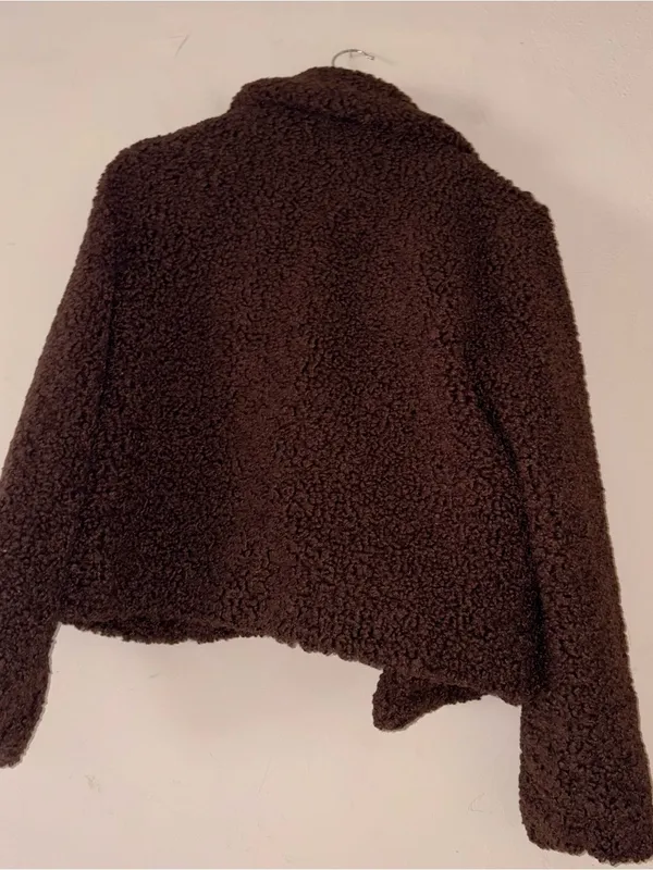 Avec Les Filles Brown Cropped Teddy Faux Fur Jacket L - Image 4