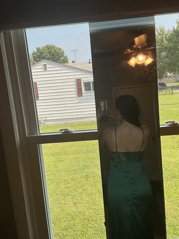 Hello Molly Green Satin And Lace Spaghetti Strap Maxi Dress Woman’s Size 6 - Image 6
