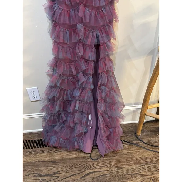 Jovani Gown Tiered Ruffle Mesh Size 4 Train One Of A Kind Romantic Prom Dress - Image 5