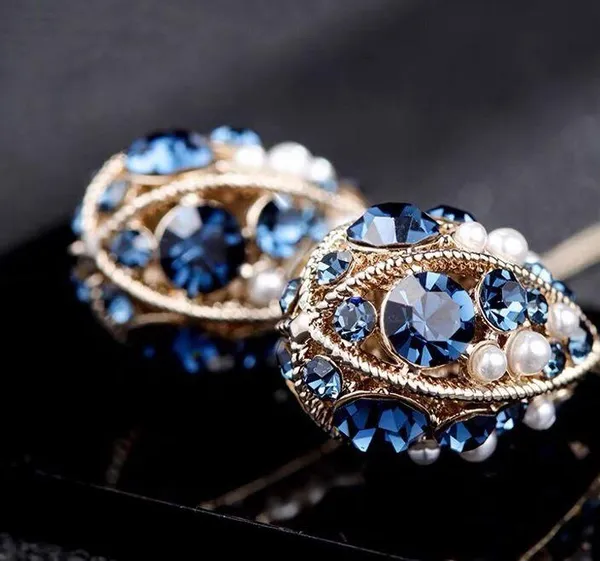 Women's Pearl Blue Crystal Long Tassel Dangle Drop Earrings - Image 4