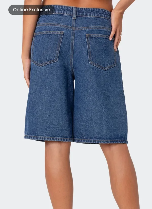 Edikted Jacqui Low Rise Denim Bermuda Jorts - Image 3
