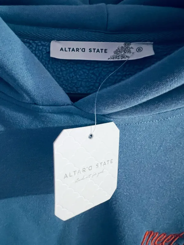 Altar’d State Blue and Orange With Love Hoodie Oversized Sweater Size Small - Image 5