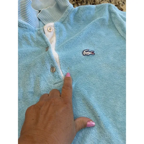 Vintage Lacoste Women's Terry Cloth Polo Shirt Blue Small Y2K Textured - Image 4