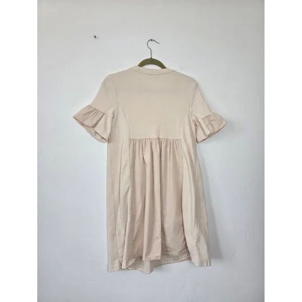 English Factory Mini Babydoll Shift Dress Beige Ruffle Tea Party Brunch Coquette - Image 7