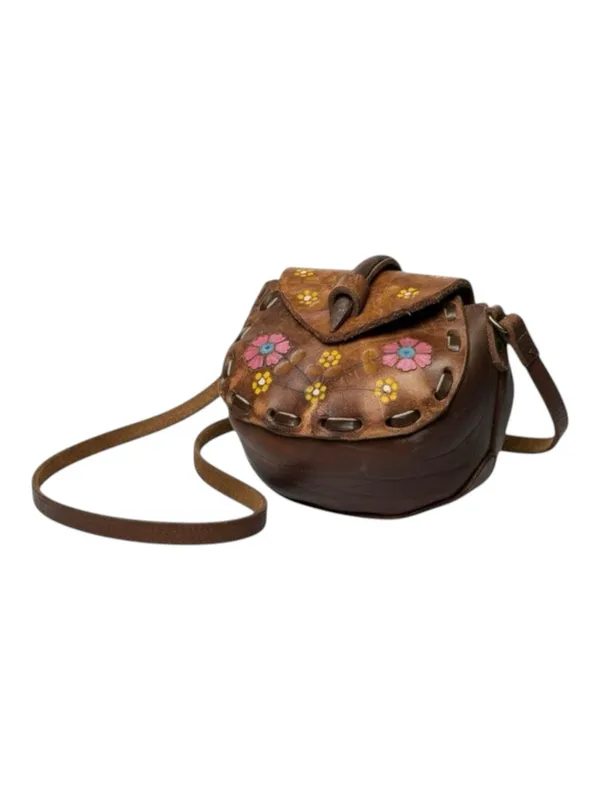 Vintage 70’s: OOAK Handpainted Hippie Flower ✌︎︎ Mini Handbag ✌︎︎ Saddle Leather - Image 3