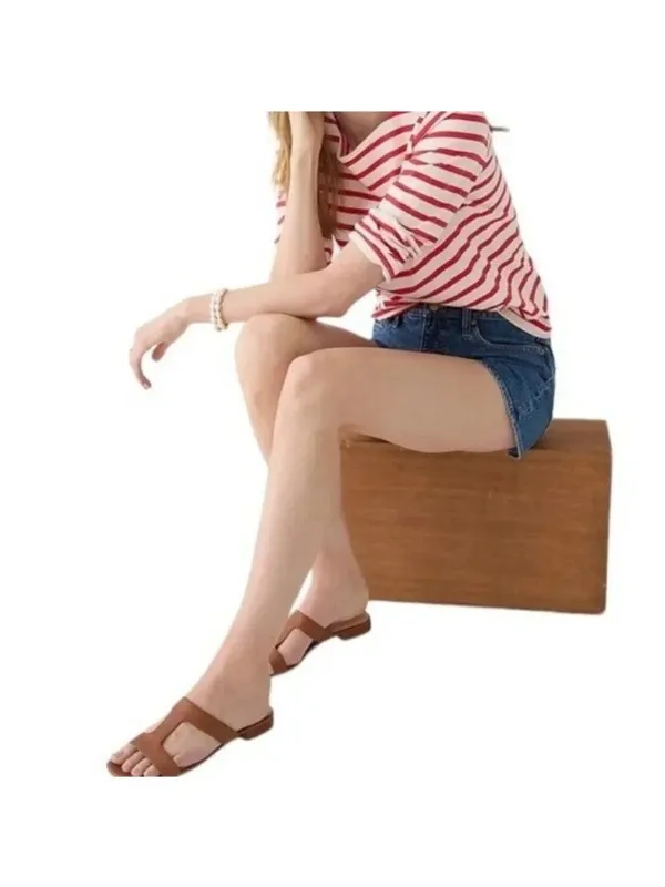J. Crew Leather Hazel Cutout Flat Sandals Rich Oak Size 8 retail $138 - Image 2