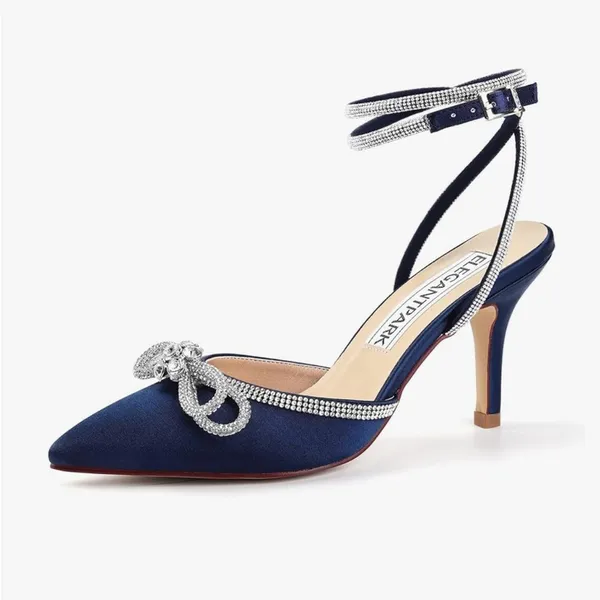 Blue and Silver Stiletto Heels with Rhinestone Embellishments - Image 3